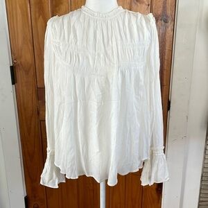 Free People Kelsey White Blouse Long Bell Sleeve Flowy Medium NWT Boho